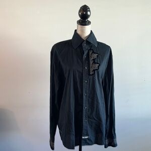 Mens English Laundry Button Down Shirt Black Monogram
Embroidered Applique Sz L